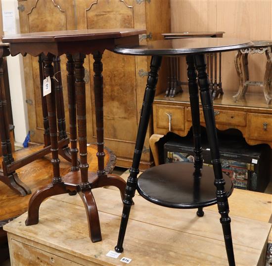 A Victorian mahogany octagonal table and a Liberty ebonised Hampden table Larger H.70cm